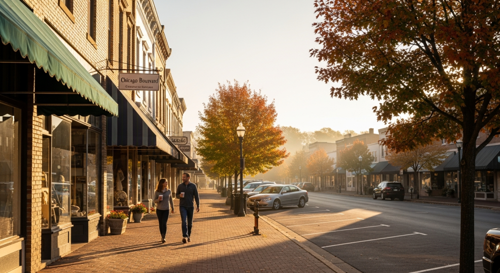 A quiet Sunday morning on Chicago Boulevard in downtown Tecumseh, Michigan